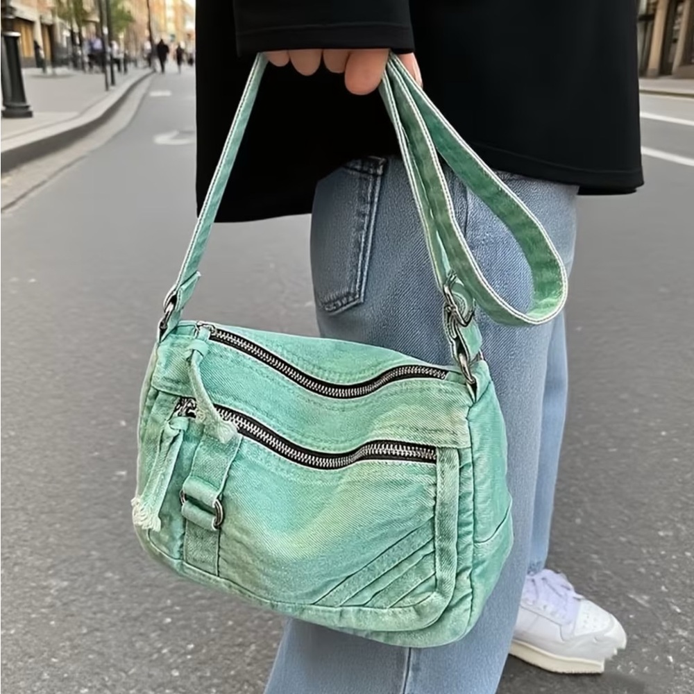 Stylish Green Denim Shoulder Bag